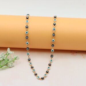 Rose Gold Evil Eye Charm Necklace with Blue & Black Bead Design, XPNL0249